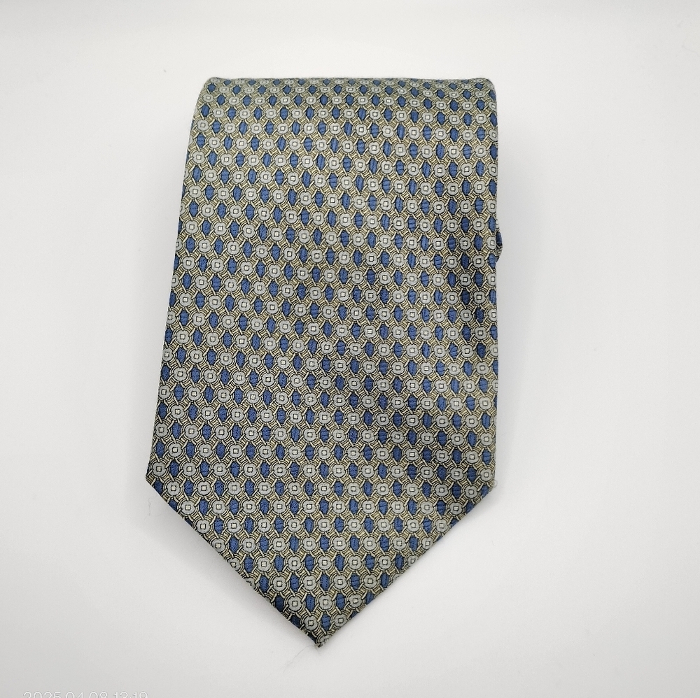 Luigi Valentino Silk Necktie Blue and Gray Geometric Circle Men's Tie Formal - Picture 8 of 8